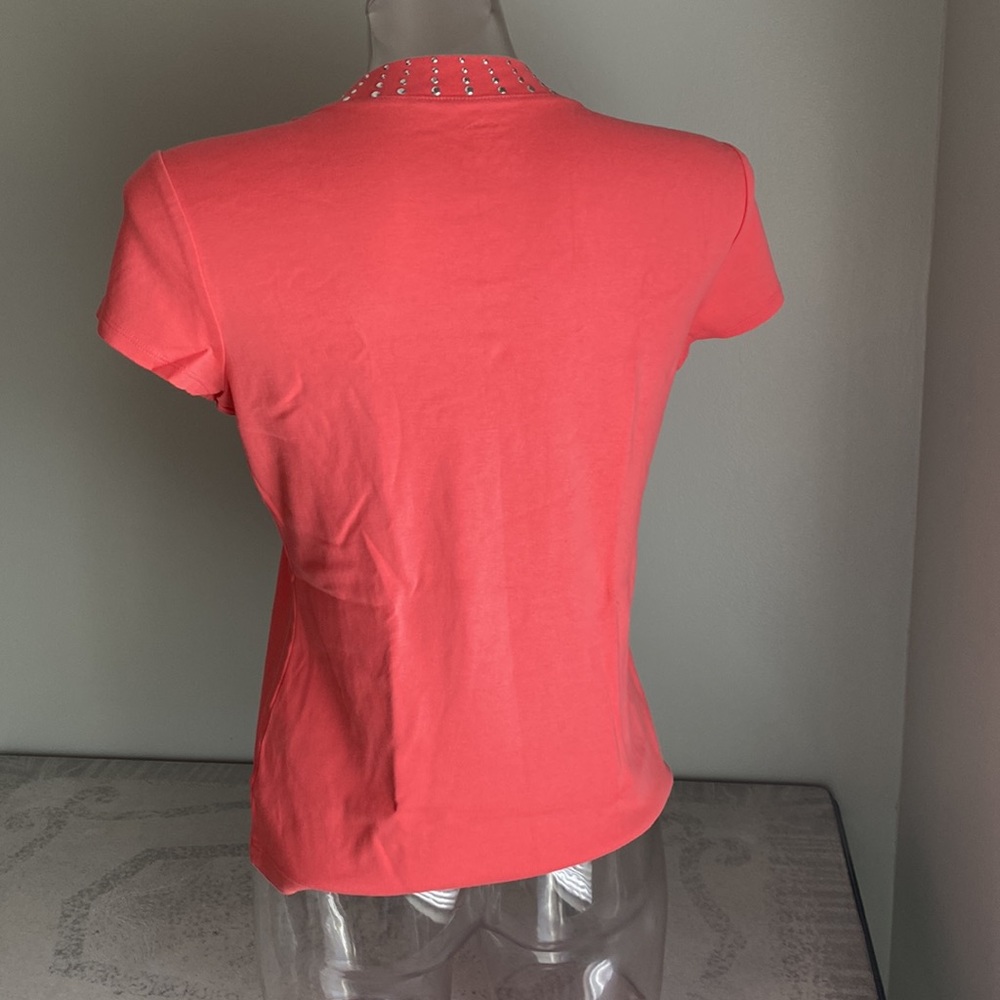 Dress barn light coral T-shirt with stud trimmed scoop neck. - Picture 2 of 7